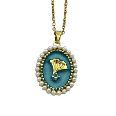 گردنبند زنانه میناکاری مدل مروارید و گل کد N5000