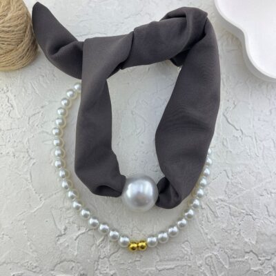 گردنبند زنانه پارچه ای دو لاین مدل مروارید کد N5173