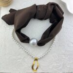 گردنبند زنانه پارچه ای دو لاین مدل مروارید کد N5169