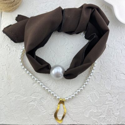 گردنبند زنانه پارچه ای دو لاین مدل مروارید کد N5169