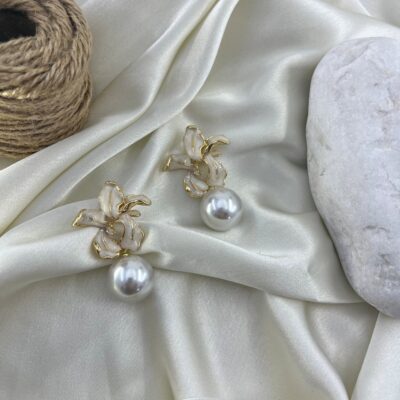 گوشواره زنانه میناکاری مدل مروارید کد E6463