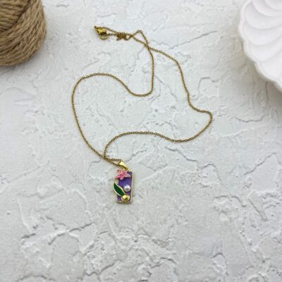 گردنبند زنانه میناکاری مدل گل و مروارید کد N4997