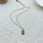 گردنبند زنانه میناکاری مدل گل و مروارید کد N4998