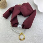 گردنبند زنانه پارچه ای دو لاین مدل مروارید کد N5171