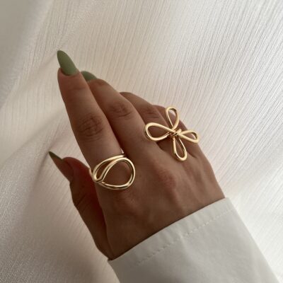 انگشتر مینیمال گل و دفرمه کد R1028