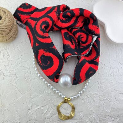 گردنبند زنانه پارچه ای دو لاین مدل مروارید کد N5175