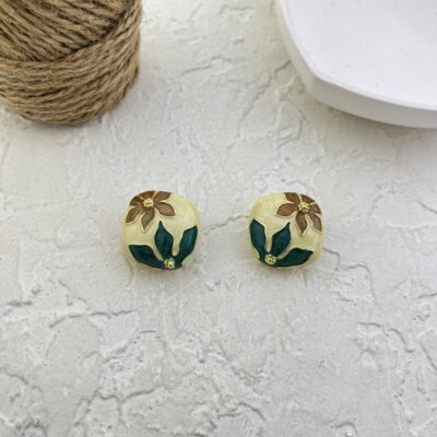 گوشواره زنانه میناکاری مدل گل برگ کد E6127