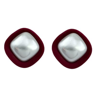 گوشواره زنانه مخملی مدل مربع و مروارید کد E6068