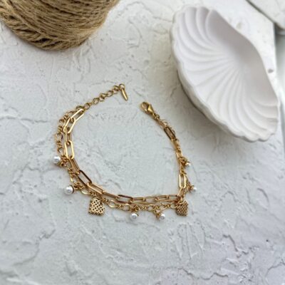 دستبند زنانه ژوپینگ تیفانی مدل قلب و مروارید B5168