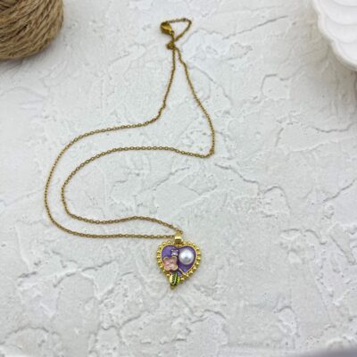 گردنبند زنانه میناکاری مدل قلب و مروارید کد N5006