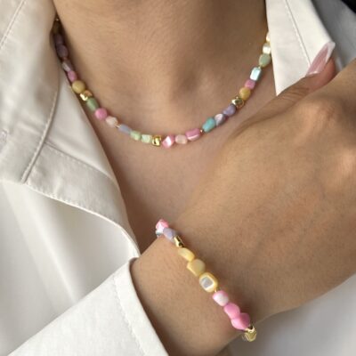 دستبند و گردنبند سنگ رنگی کد M1013