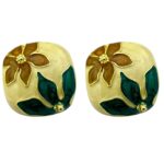 گوشواره زنانه میناکاری مدل گل برگ کد E6127