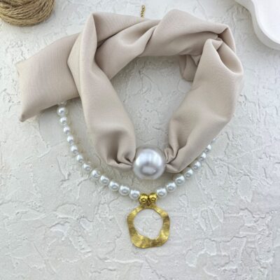 گردنبند زنانه پارچه ای دو لاین مدل مروارید کد N5172