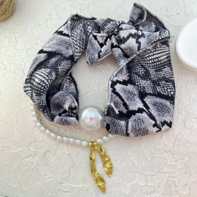 گردنبند زنانه پارچه ای دو لاین مدل مروارید کد N5152