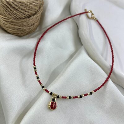 گردنبند زنانه مهره ای تابستانی مدل کفشدوزک کد N5263