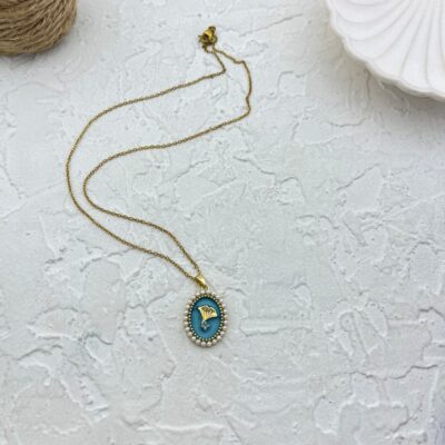 گردنبند زنانه میناکاری مدل مروارید و گل کد N5000