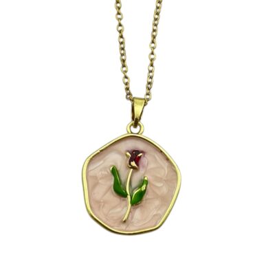 گردنبند زنانه میناکاری مدل گل رز کد N5002