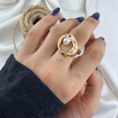 انگشتر زنانه مدل دایره و مروارید کد R51814