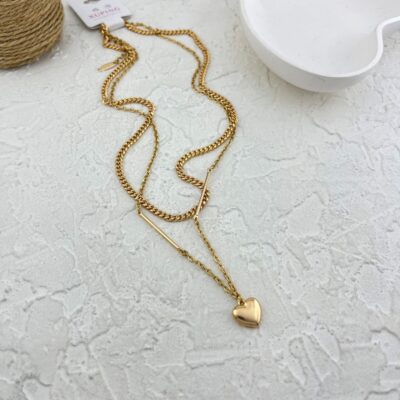 گردنبند زنانه ژوپینگ مدل قلب دو ردیف کد N5117