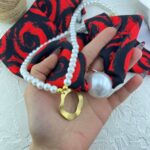 گردنبند زنانه پارچه ای دو لاین مدل مروارید کد N5175