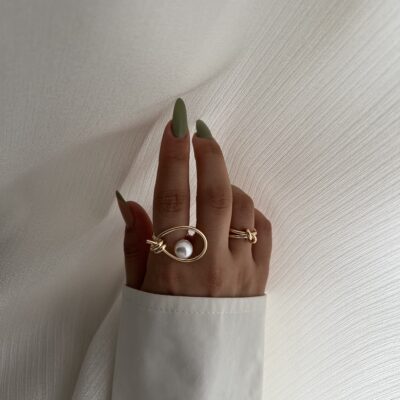 انگشتر مینیمال گره و ماهی مروارید کد R1032