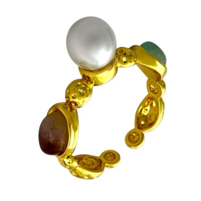 انگشتر زنانه مدل میناکاری رنگی مروارید کد R4997