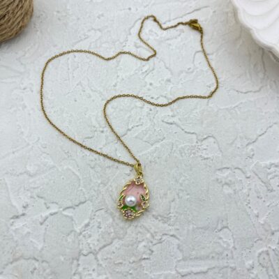 گردنبند زنانه میناکاری مدل مروارید و گل کد N4999