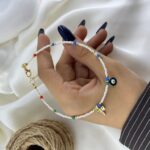 پابند زنانه تابستانی مهره ای مدل سکه چشم نظر کد A4655