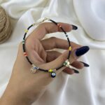پابند زنانه تابستانی مهره ای مدل سکه چشم نظر کد A4654
