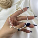 پابند زنانه تابستانی مهره ای مدل سکه چشم نظر کد A4656