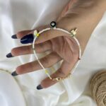 پابند زنانه تابستانی مهره ای مدل سکه چشم نظر کد A4651